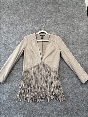 Grace Elements Grey Western Cowgirl Faux Suede Leather Women's Fringe Jacket Sm
